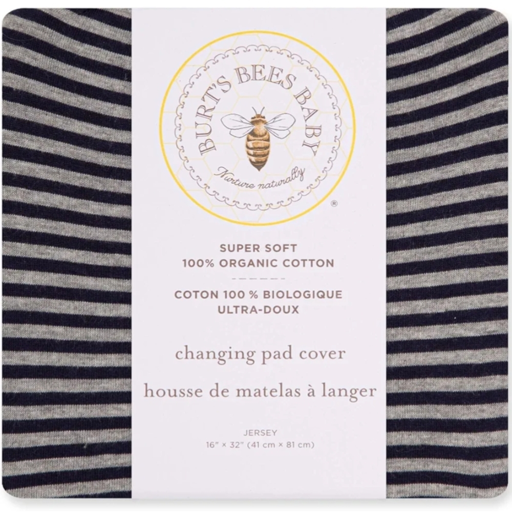 Burt's Bees Baby Striped Changing Pad Cover - Navy And Gray